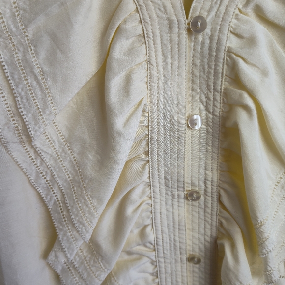 Silk Marina Rinaldi Sport blouse ivory shirt cotton lightweight 31 US 22 ruffle - Picture 6 of 15